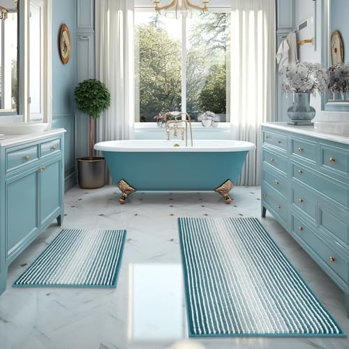 BSICPRO Bathroom Rugs Sets 2 Piece, Non Slip Striped Bath Mats by BSICPRO