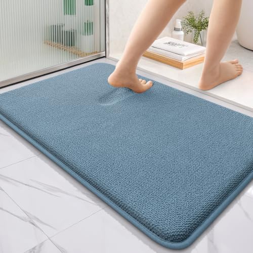 OLANLY Thick Memory Foam Bathroom Rugs 36x24, Absorbent Bath Mat, Airy Blue by OLANLY