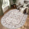 4x5 Oval Area Rug Washable Soft Non-Slip Low Pile Rugs 4x5 Oval Beige by NYZEL