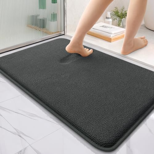 OLANLY Thick Memory Foam Bathroom Rugs 35x24, Absorbent Bath Mat, Dark Grey by OLANLY