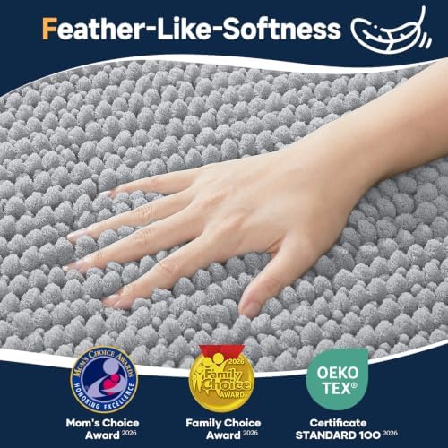 Ophanie Grey Bathroom Rugs 40x24, Soft Chenille Bath Mat, Non Slip Absorbent - Image 3