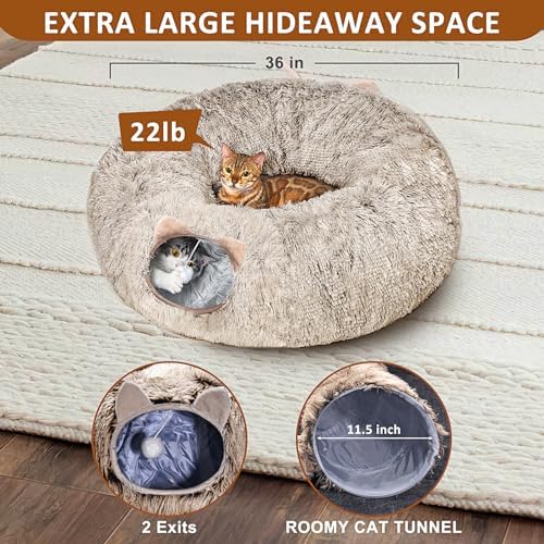 Cat Tunnel with Cat Bed for Indoor Cats, Soft Plush Peekaboo Cat Cave Donut - Image 5