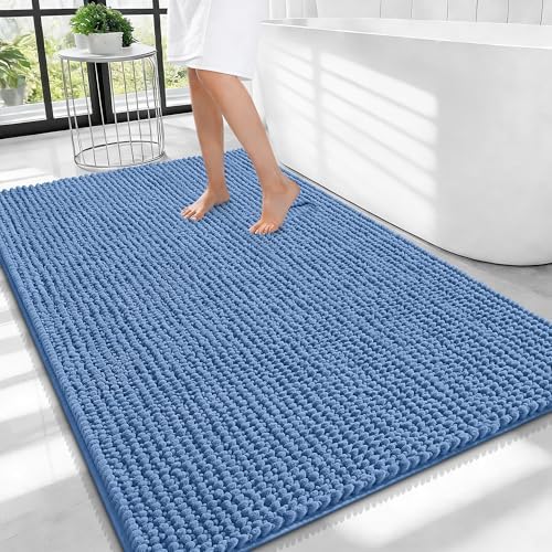 OLANLY Thick Chenille Large Bathroom Rugs Mats 40x32, Cornflower Blue by OLANLY