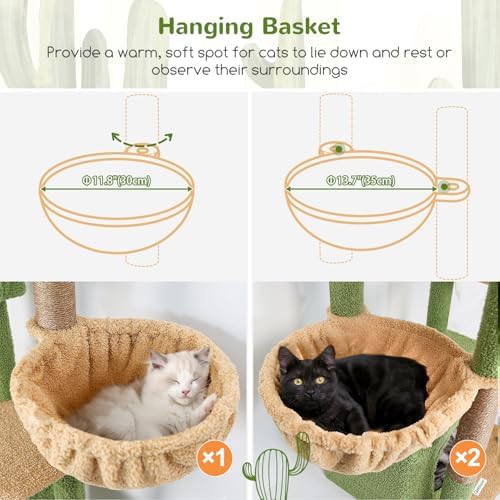 Globlazer Cactus Large Cat Tree, 80 inch Tall Climbing Tower - Image 4