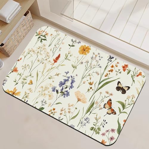 Vintage Floral Bathroom Rugs Thin Bath Mat, Non Slip Floor Mats Shower Bath Rug by NSMNSM
