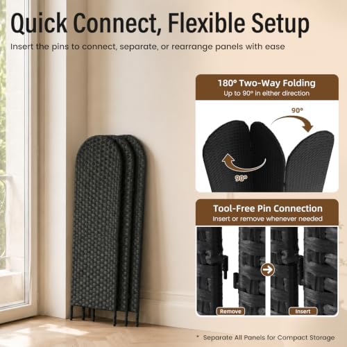 3 Panel PE Rattan Room Divider, Privacy Screen - Image 6