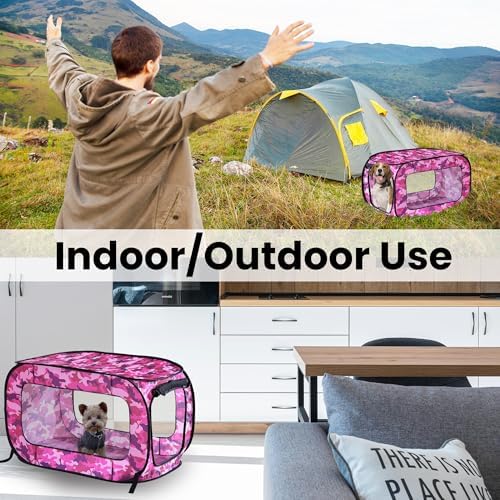 Portable Collapsible Pop Up Kennel, Camo Pink - Image 6