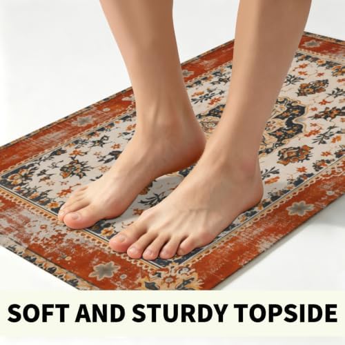 Giwawa Ethnic Boho Bath Rug Rust Coral Floral Plush Kitchen Mat 20x32 Inch Soft - Image 4