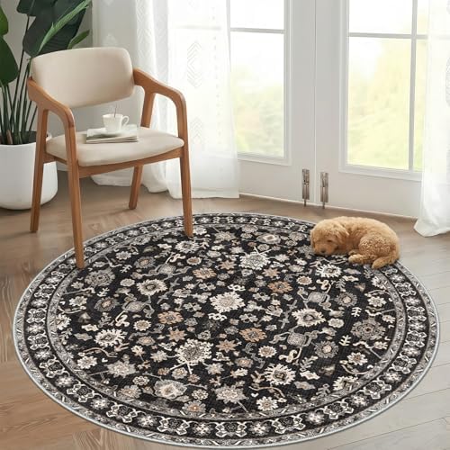 Round Rug 2ft Round Bathroom Rug Soft Low Pile Non Slip 2round Black - Image 7