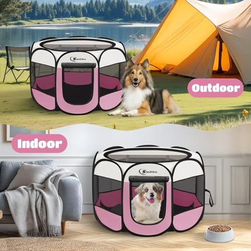 Sieidihit Dog Cat Pet Playpen Puppy Crate Cage Indoor Outdoor, Large Pink - Image 5