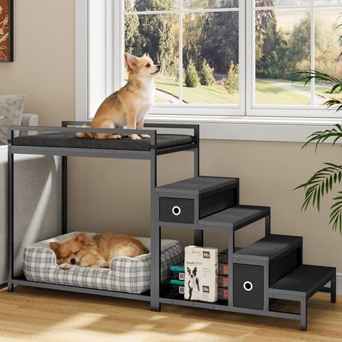 kepptory Pet Bunk Bed with Stairs and Storage, Dog Beds Attachment to Human Bed by kepptory