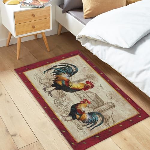 Giwawa Farm Rooster Bath Rug Red Rustic Chicken Bathroom Mat Absorbent Bath - Image 2