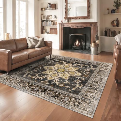 Washable 6x6 Rug Non Slip Soft Stain Resistant 6 ft Carpet BlackGold - Image 2