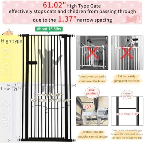 Lumizone Extra Tall Cat Gate 61.02" High 29.92"-42.51" Wide Pet Gate Black - Image 4
