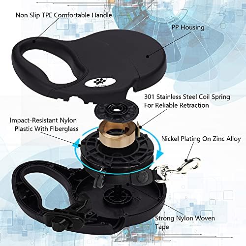 16 ft Retractable Dog Leash for Large Dogs up to 110 lbs, Tangle-Free Nylon Tape - Image 3