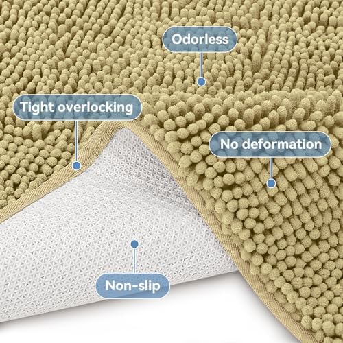 Bcoimo Small Bath Rug Mat, Chenille High Absorbent Beige Bathroom Floor Mats - Image 4