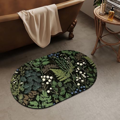 Green Ferns Botanical Super Absorbent Quick-Drying Bathroom Mat Rug, Rubber - Image 2