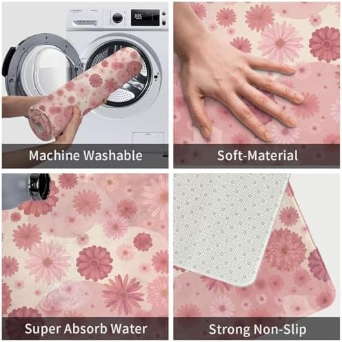 Pink Flowers Bath Mat Non-Slip Soft Microfiber Bathroom Rugs Washable Bathmat - Image 6