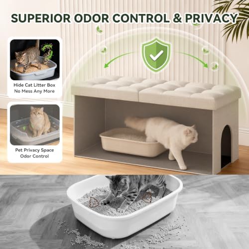 3-in-1 Cat Litter Box Enclosure Furniture, Cat Ottoman - Image 2
