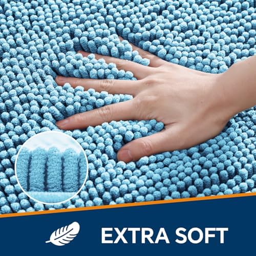Chenille Bathroom Rug 17"x24" Sky Blue, Non-Slip Plush Bath Mat - Image 3