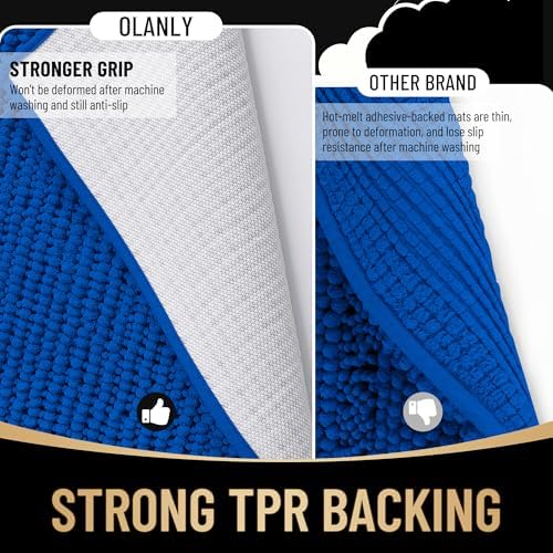 OLANLY Thick Chenille Bathroom Runner Rugs Mats 44x24, Royal Blue - Image 5