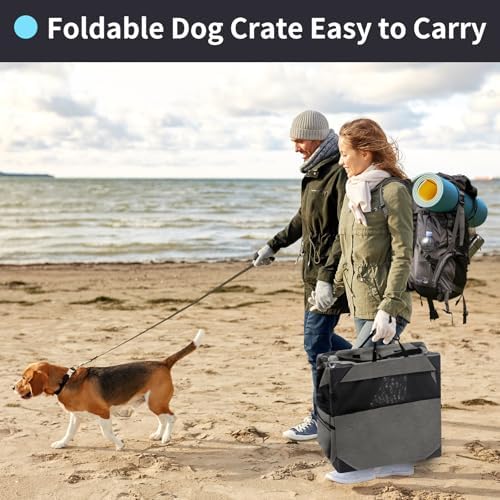 Zikopomi 30 Inch Portable Soft Foldable Dog Crate Dark Grey - Image 2