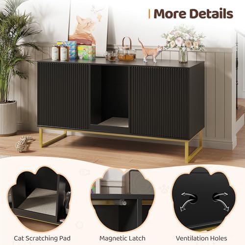 Kitty Litter Box Enclosure for 2 Cats, Small Hidden Cat Litter Box Furniture - Image 5