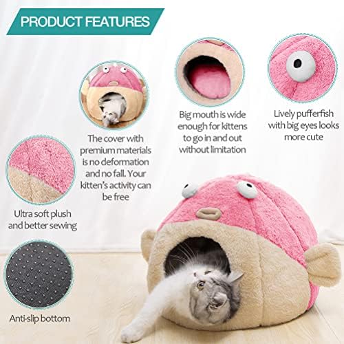 Cat Beds for Indoor Cats-Cat Bed Cave, Cute Lively Pufferfish Shape - Image 3