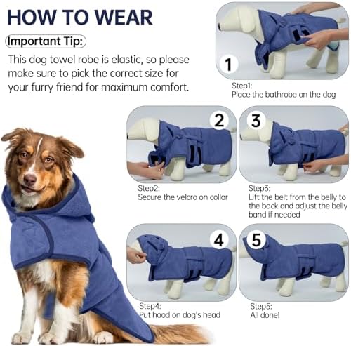 Dog Bathrobe, Fast Drying Coat, Super Absorbent Bath Towel Blue XS - Image 6