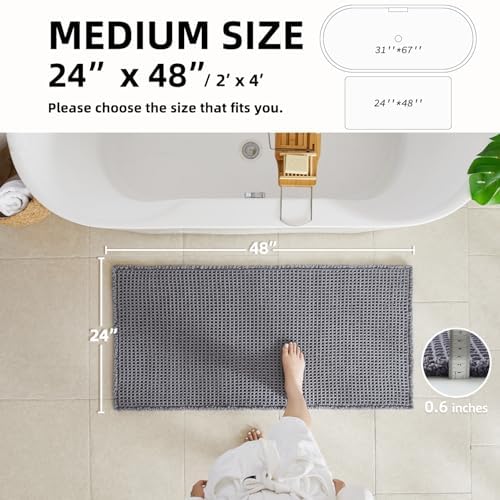 TYUU Waffle Bath Mat, Boho Bathroom Rugs Non Slip, 48x24 Grey - Image 2