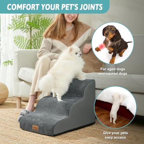 COZY KISS Wide Dog Stairs for Small Dog 15.7" H, 3 Step Pet Ramp for Couch - Image 2