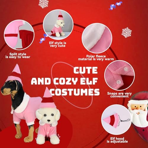 Dog Elf Christmas Outfit with Cap, Funny Party Cosplay Winter Warm Dogs Christmas Outfit (Pink, 3X-Large) - Image 4