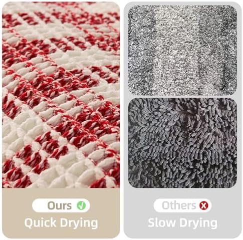 TYUU Christmas Bathroom Rugs, Cute Waffle Bath Mat, 48x24 Red & White - Image 6