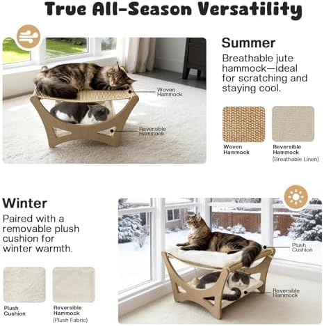 Double-Layer Cat Hammock Bed, Wooden Elevated Cat Beds - Image 3