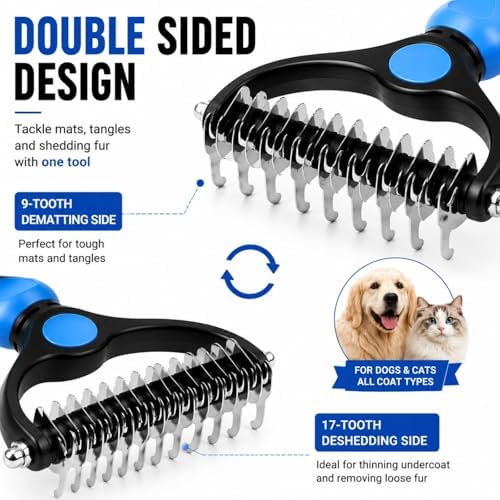 2-in-1 Pet Grooming Tool for Dogs & Cats, Double Sided Dematting Brush Set - Image 3