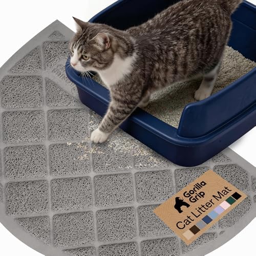 GORILLA GRIP Cat Litter Box Mat, Coiled Mesh Trapping Mats Half Circle Gray by GorillaGrip