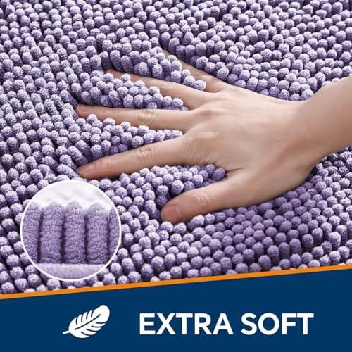Chenille Bathroom Rug 26"x44" Lavender, Non-Slip Plush Bath Mat - Image 3