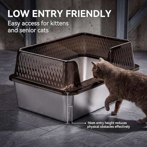 Suhaco Large Stainless Steel Litter Box Side Entry High Sides Deep Metal Cat - Image 2