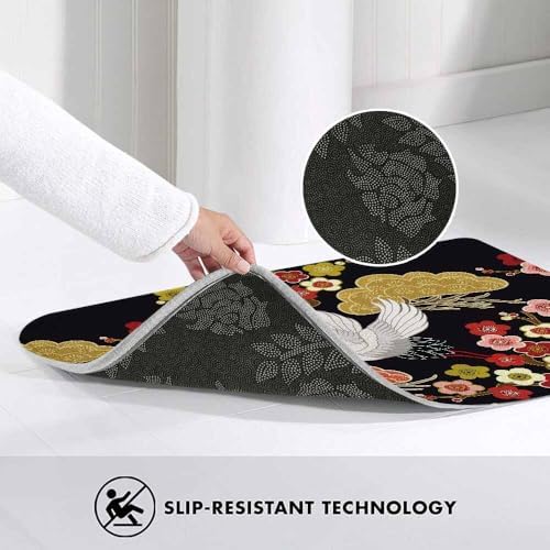 Japanese Crane Bath Mats for Bathroom Asian Oriental Heron Bird Floral Branch - Image 5