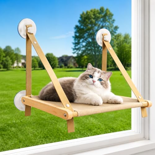 Cat Window Perch for Indoor Cats, Solid Wood Window Mounted Cat Bed by Unknown