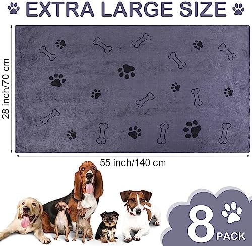 Chumia 8 Pcs Dog Towel for Drying, 55 x 28 Inch, Dog Paw and Bone - Image 6