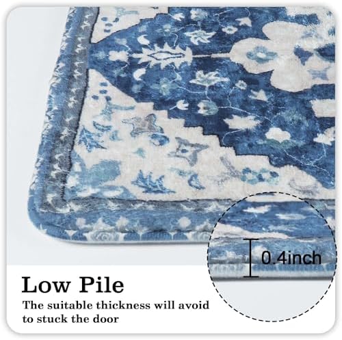 Uphome Vintage Bathroom Runner Blue Boho Non-Slip Long Bath Mat Oriental Soft - Image 5