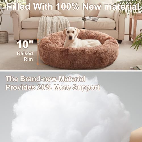 45 in Faux Fur Donut Dog Bed for Extra Large Dogs, Tie-dye Brown - Image 3