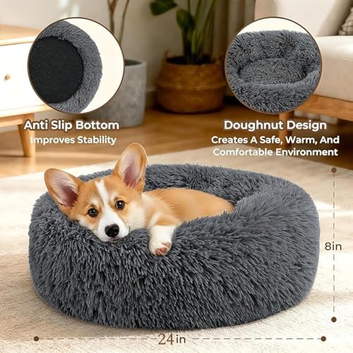 Calming Anti-Anxiety Donuts Dog And Cat Bed, Round Fluffy Soft Washable Small - Image 3