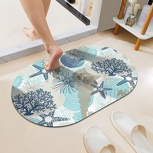 Cute Corals and Seashells Super Absorbent Quick-Drying Bathroom Mat Rug by ZHUZHISHAN