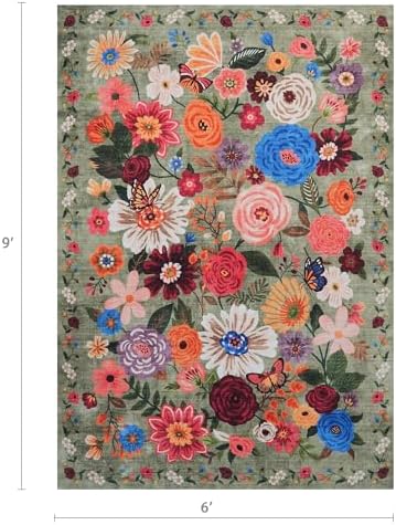 Green Floral Washable Area Rug 6x9 - Image 2