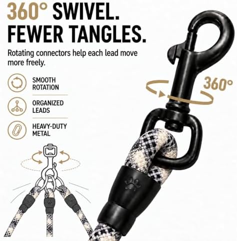 3 in 1 Dog Leash for 1-3 Dogs, 360° Swivel - Image 3