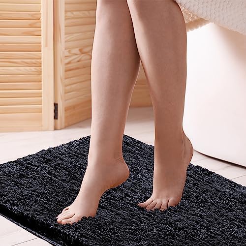 CozeCube 32"x20" Black Non Slip Microfiber Bathroom Rug Washable - Image 6