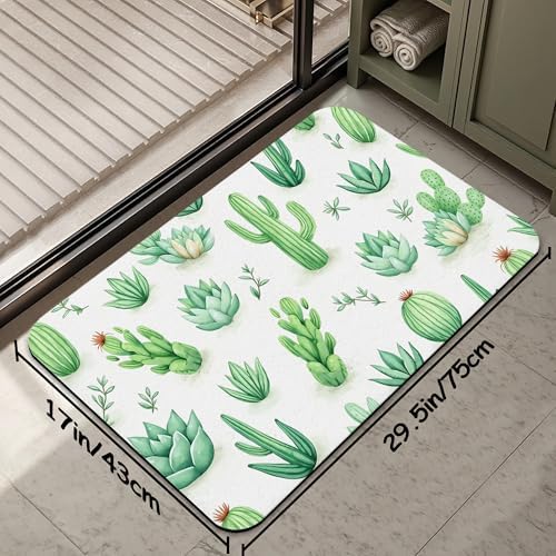 Cactus Succulent Bathroom Mat, Non-Slip Rubber Backing Thin Low-Profile Bath Rug - Image 2