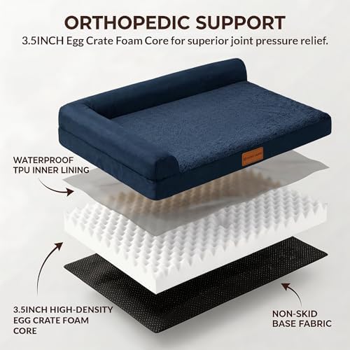 Patas Lague Orthopedic Large Dog Bed Washable Pet Sofa Bed 56X40 Navy Blue - Image 5